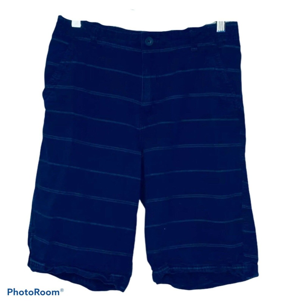 Faded Glory Boy's Shorts Flat Front Blue Striped Summer Spring Casual Size 18